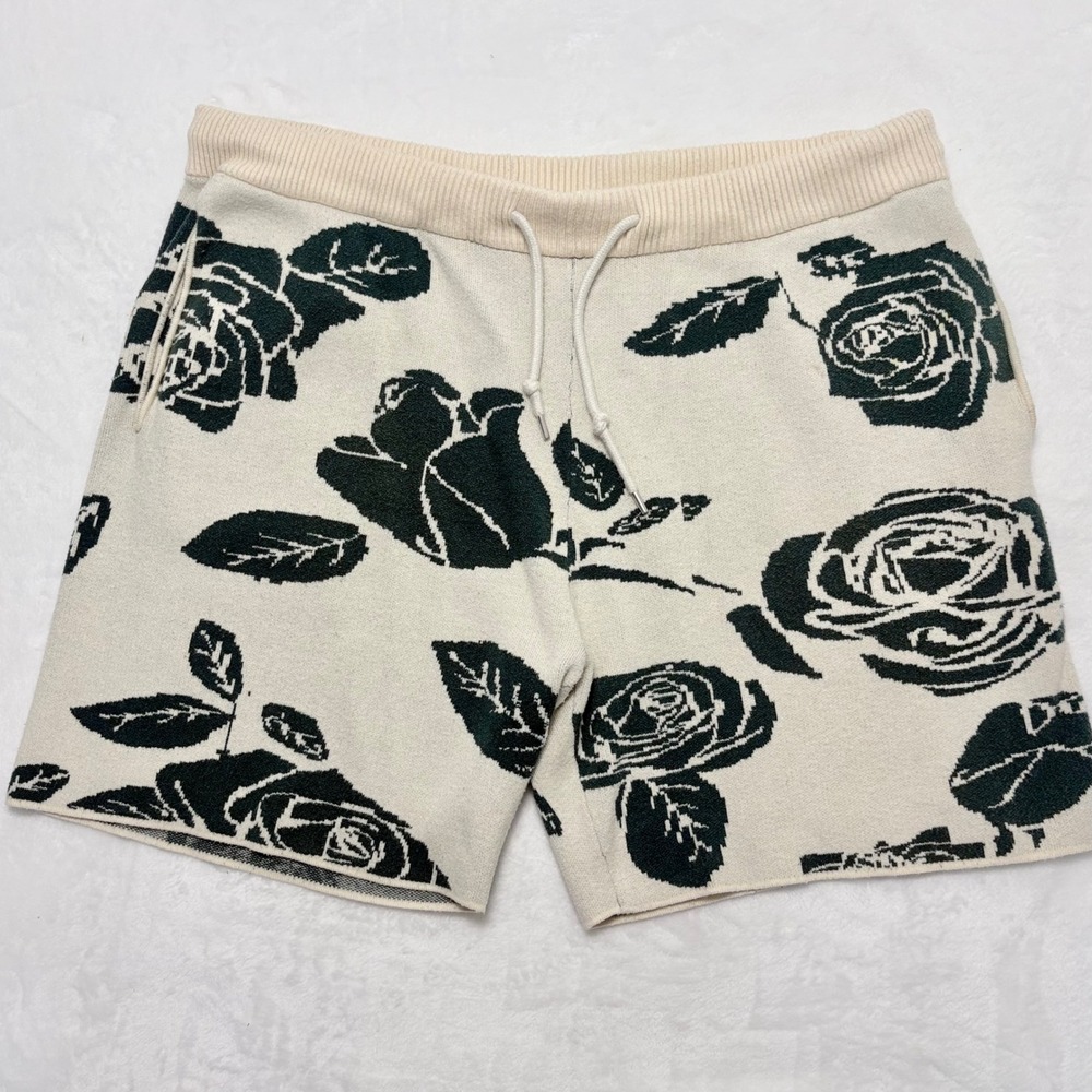 Rebel Minds Cream Rose Knit Shorts Streetwear Grunge Size 3XL Streetwear Lounge